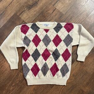 Argyle Patterned Sweater - Cream, Red, and Gray